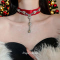 Red and Black Velvet Chokers with Crystal Fringe Drops view 3