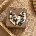 Antique Silver Tone Open Oval Multicolor Hook Earrings view 2