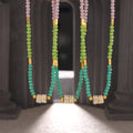Colorful Opal Beaded Necklace Gold Titanium Rhinestone Barrel view 2