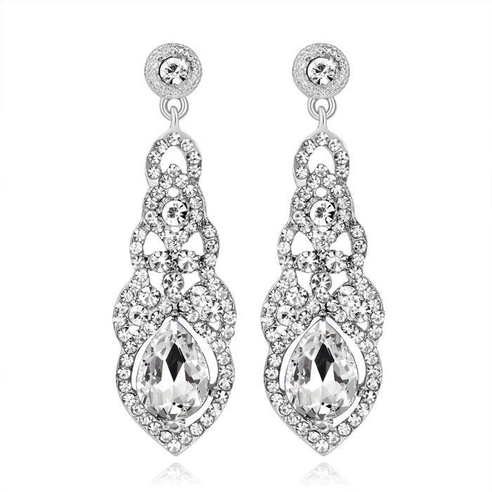 Silver Tone Teardrop Crystal Tassel Tassel Crystal Four Designs Metal Dangle Earrings