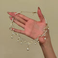 Gold-Tone Pearl and Crystal Teardrop Necklace Decorative Jewelry Accessory view 2