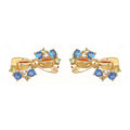 Gold Tone Ribbon Bow And Bright Blue Stone Stud Earrings For Women view 5