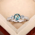 Aqua Round Three-Stone Pave Ring In Polished Silver Tone view 5