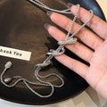 Silver Pave Crystal Snake Coil Lariat Long Tassel Necklace view 2
