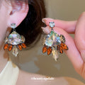 Multicolor Crystal Leaf Drop Earrings With Silver-Tone Settings view 2