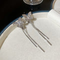 Crystal Butterfly Linear Tassel Clip On Earrings With Polished Metal Details view 6