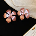 Matte Pinwheel Flower Stud Earrings In Pink And Silver view 1