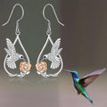 Silver Tone Hummingbird And Rose Openwork Drop Earrings view 2