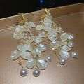White Bead Floral Cascade Stud Earrings Decorative Jewelry Pair view 6