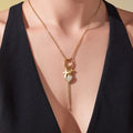 Gold Stainless Steel Key Ring Heart Zircon Cross Tassel Necklace view 2