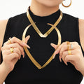 Gold V-Shape Open Collar Choker 316L Stainless Steel Ribbed view 2