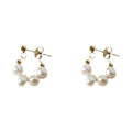 Gold Tone Graduated White Pearl Round Hoop Stud Earrings view 5