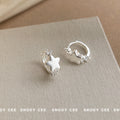 Silver Tone Brushed White Star And Clear Stone Huggie Earrings view 4