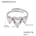 Three Heart Zircon Open Rings Stainless Steel Gold Steel Tone view 6