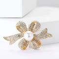 Layered Crystal Ribbon Bow Brooch with Faux Pearl Center view 2