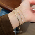 Three Piece Crystal Tennis And Snake Chain Bracelet Set In Gold Or Silver view 1