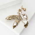 Rhinestone Hummingbird Brooch Large Oval Gem Gold or Silver view 3