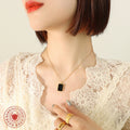 Black Rectangle Pendant Ball Chain Necklace Three Tones view 3