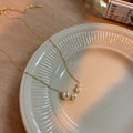 Gold Thin Chain Four Graduated White Pearl Pendant Necklace view 2