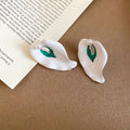 White Enamel Calla Lily Earrings And Open Ring Pearl Accent view 6