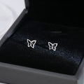 Silver Openwork Mini Butterfly Stud Earrings Simple Metal view 2