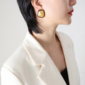 Irregular Oval Hammered Stud Earrings Enamel Rim Gold view 4