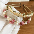 Satin Rose Flower Headbands Gold Wrapped Band Two Styles view 2