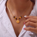 Gold Steel Oval Stone Shell Pendant Necklace Variants view 3