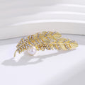 Gold Tone Feather Crystal Pearl Look Metal Brooch Pin view 5
