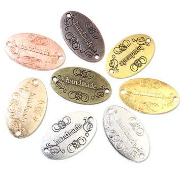 Oval Handmade Script Metal Tag Charms in Mixed Finishes