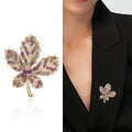 Rhinestone Maple Leaf Brooch Silver Blue Gold Purple view 2