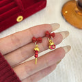 Red and Gold Auspicious Motif Long Dangle Earrings in Ten Styles view 10