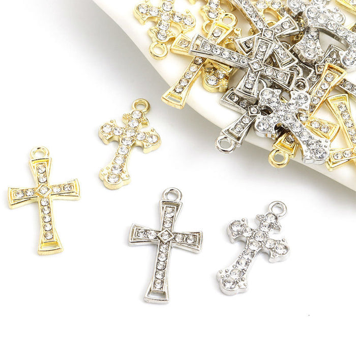Crystal-Accented Gold Silver Cross Alloy Charms in 4 Styles