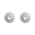 Silver Round Halo Crystal Stud Earrings Clear Center view 5