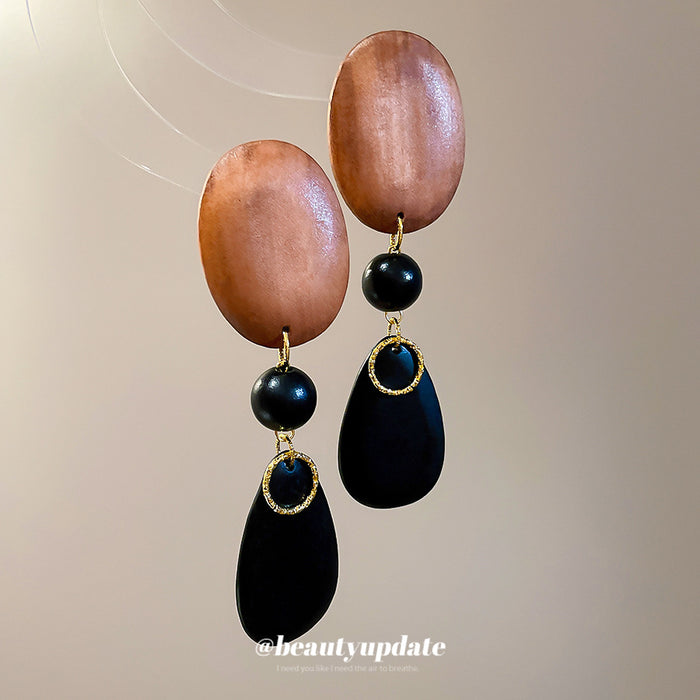 Wood Oval Black Teardrop Stud Earrings Fashion Jewelry for Women