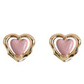 Gold-Tone Pink Enamel Heart Frame Stud Earrings Pair view 5