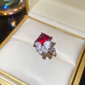 Silver Red Gem Open Ring Oval Halo and Square Butterfly Styles view 7
