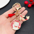 Red Lucky Cat Koi Tassel Metal Clasp Keychain Pair view 1