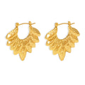 Textured Leaf Cluster Hoop Earrings In Gold Or Steel view 5