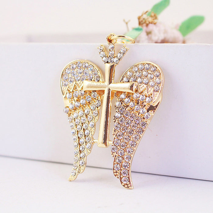 Crystal Crown Angel Wings Keychain Rhinestone Zinc Alloy Bag Charm