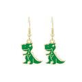 Green Cartoon Dinosaur Long Hook and Huggie Earrings view 5