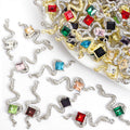 Wavy Snake Square Crystal Metal Charms, 22 Colorways view 1