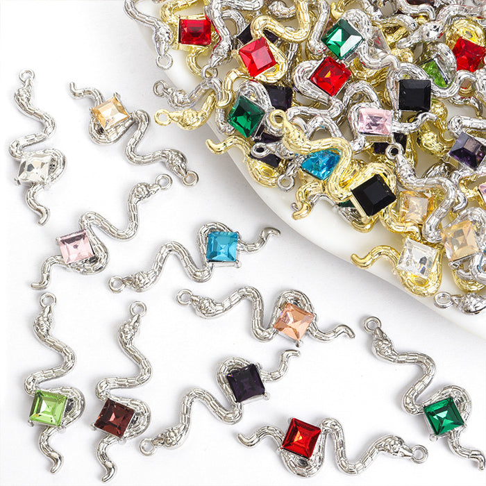 Wavy Snake Square Crystal Metal Charms, 22 Colorways