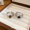 Silver Open Rings Black Square And Brown Cabochon Styles view 2