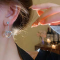 Crystal Bow and Open Heart Drop Stud Earrings With Metal Details view 2