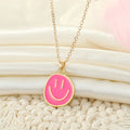 Gold Tone Colorful Enamel Oval Smiley Face Pendant Necklaces view 6