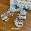 Blue Butterfly Silver Filigree Tassel Duckbill Hair Clip view 4