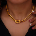 Gold Steel Knotted Double Snake Chain Necklace Bracelet Set view 1