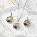 Silver Tone Round Pressed Flower Earrings, Necklace and Coordinated Set view 1