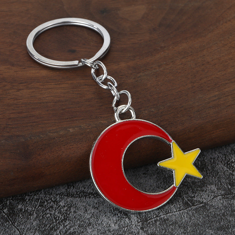 Star and Moon Enamel Keychain Metal Bag Charm for Car Keys